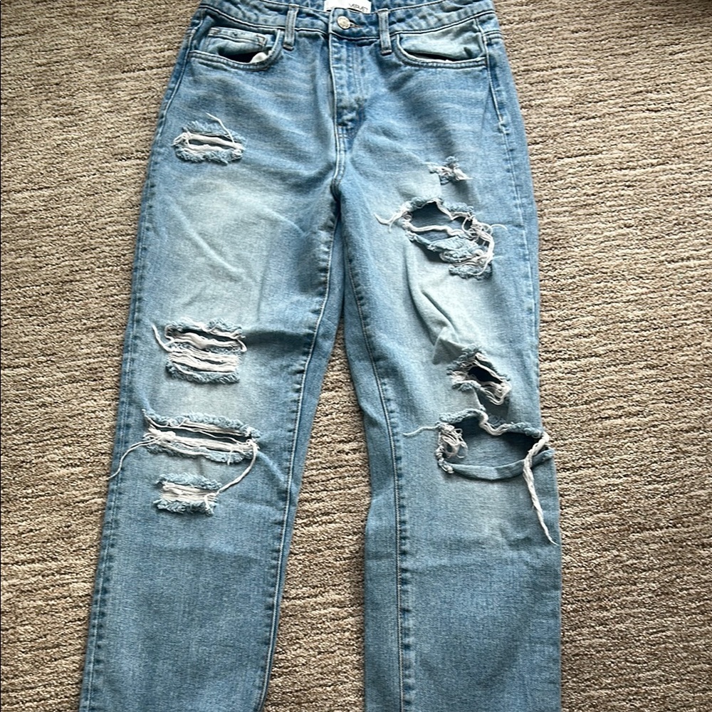 Blue Straight Leg Distressed Jeans